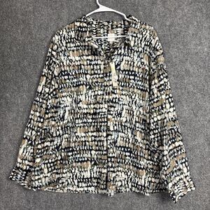 NIC+ZOE Harvest Dot Top Blouse Womens 3X Neutral Abstract Artsy Business Classic